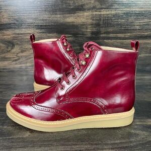 Bourgeois Boheme Vegan Leather Lace Up Red Wingtip Boots Women's Size US 7